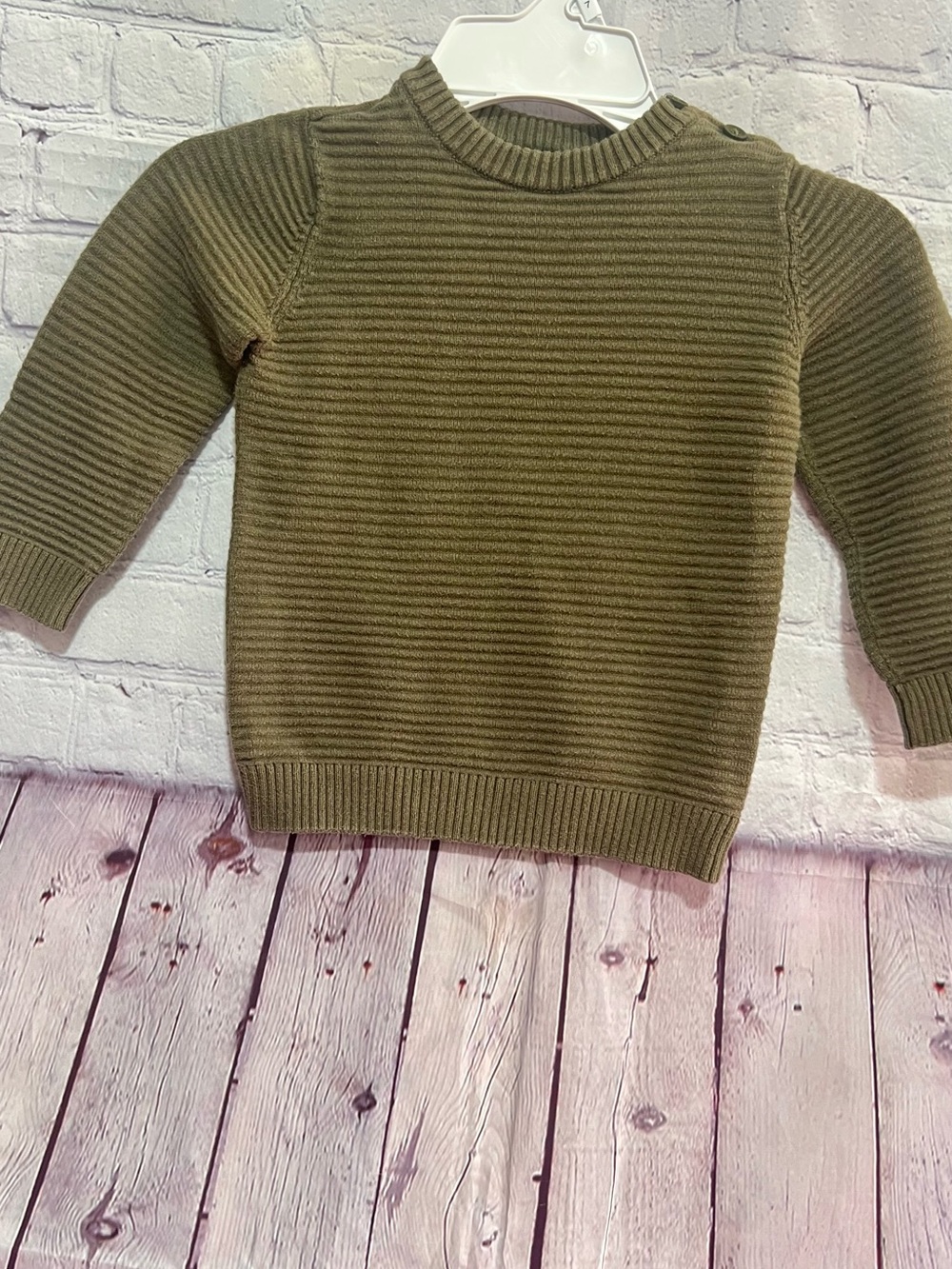 Kids Olive Ribbed Crewneck Sweater - Soft Knit